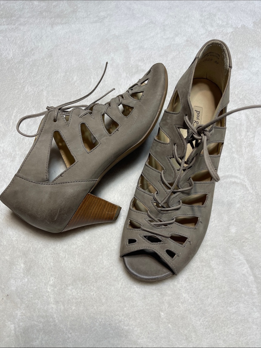 Paul Green Taupe Lace-Up Cutout Heeled Sandals Size 9